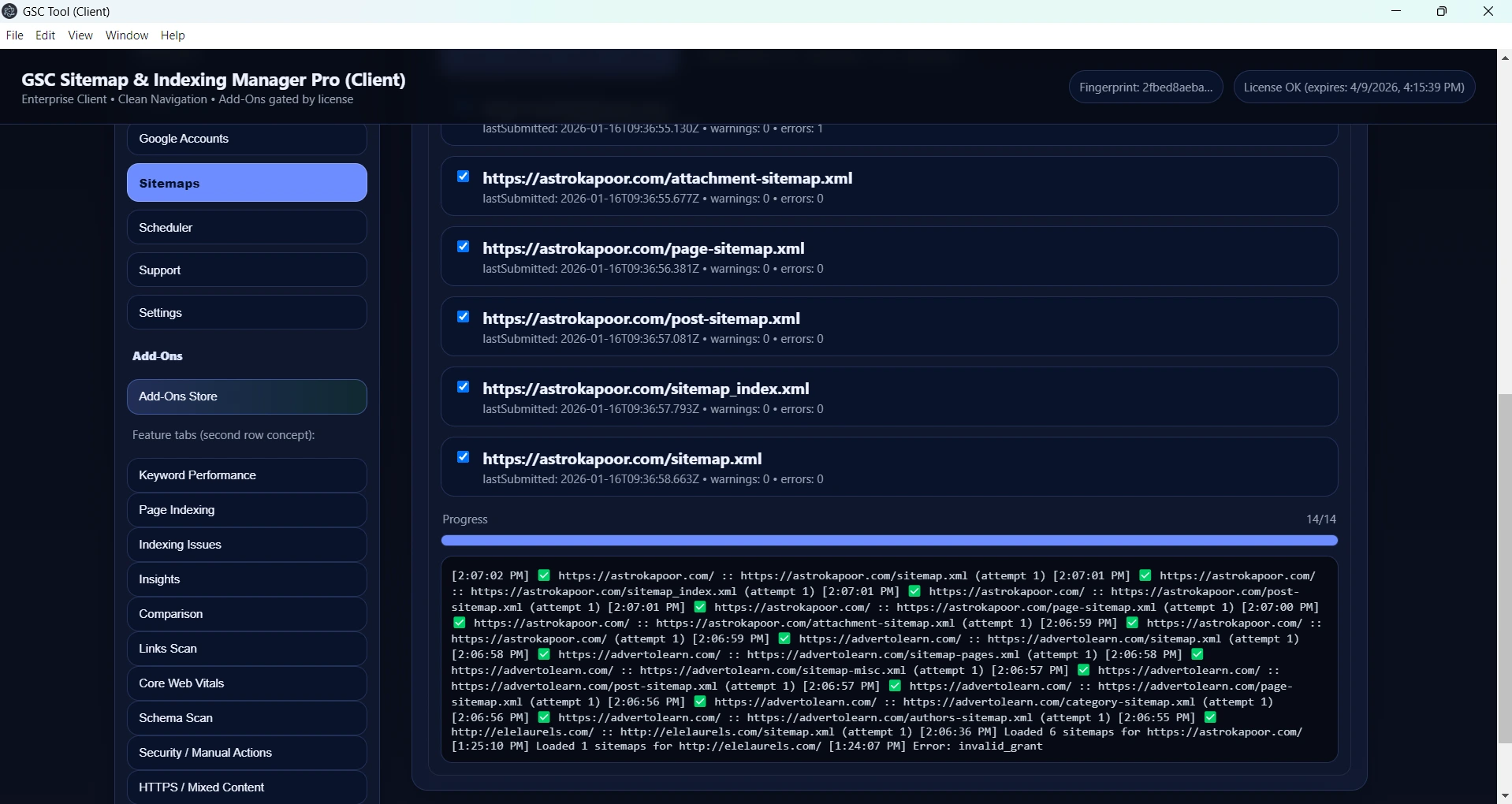 Bulk Submit Search Console Sitemap Tool