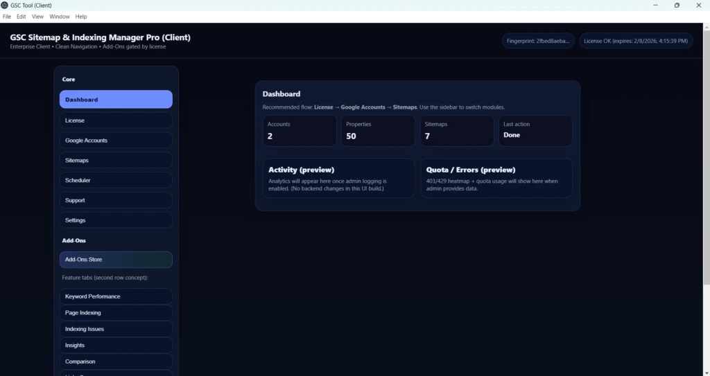 GSCProTool Dashboard - Sitemap & Indexing Manager Pro