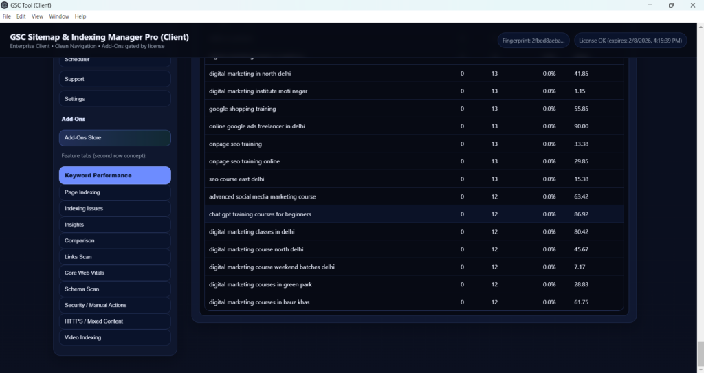 keywords in google search console tool - load upto 1000 queries keywords